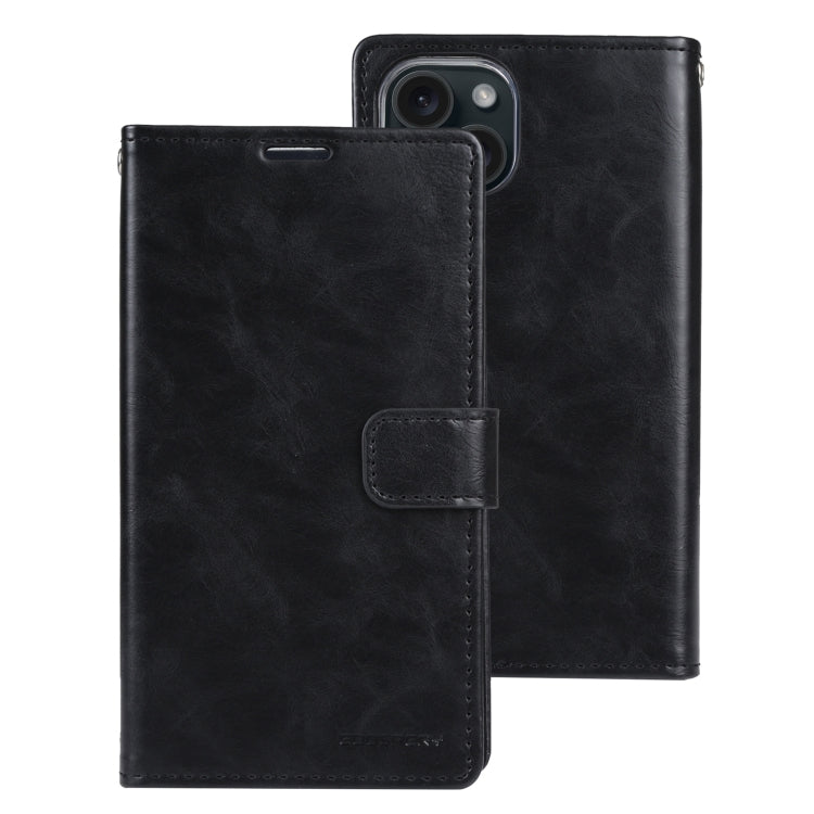 For iPhone 15 GOOSPERY BLUE MOON Crazy Horse Texture Leather Phone Case(Black) - iPhone 15 Cases by GOOSPERY | Online Shopping UK | buy2fix