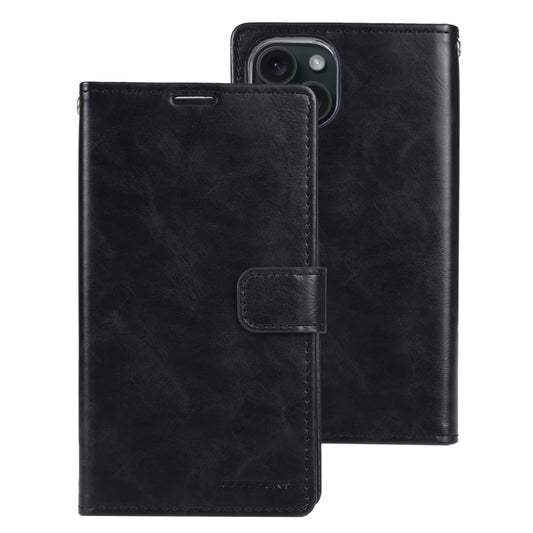 For iPhone 15 GOOSPERY BLUE MOON Crazy Horse Texture Leather Phone Case(Black) - iPhone 15 Cases by GOOSPERY | Online Shopping UK | buy2fix