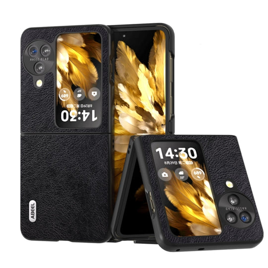 For OPPO Find N3 Flip ABEEL Dual Color Lichi Texture PU Phone Case(Black)