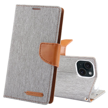 For iPhone 15 GOOSPERY CANVAS DIARY Fabric Texture Flip Leather Phone Case(Grey) - iPhone 15 Cases by GOOSPERY | Online Shopping UK | buy2fix