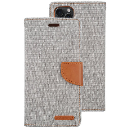 For iPhone 15 GOOSPERY CANVAS DIARY Fabric Texture Flip Leather Phone Case(Grey) - iPhone 15 Cases by GOOSPERY | Online Shopping UK | buy2fix