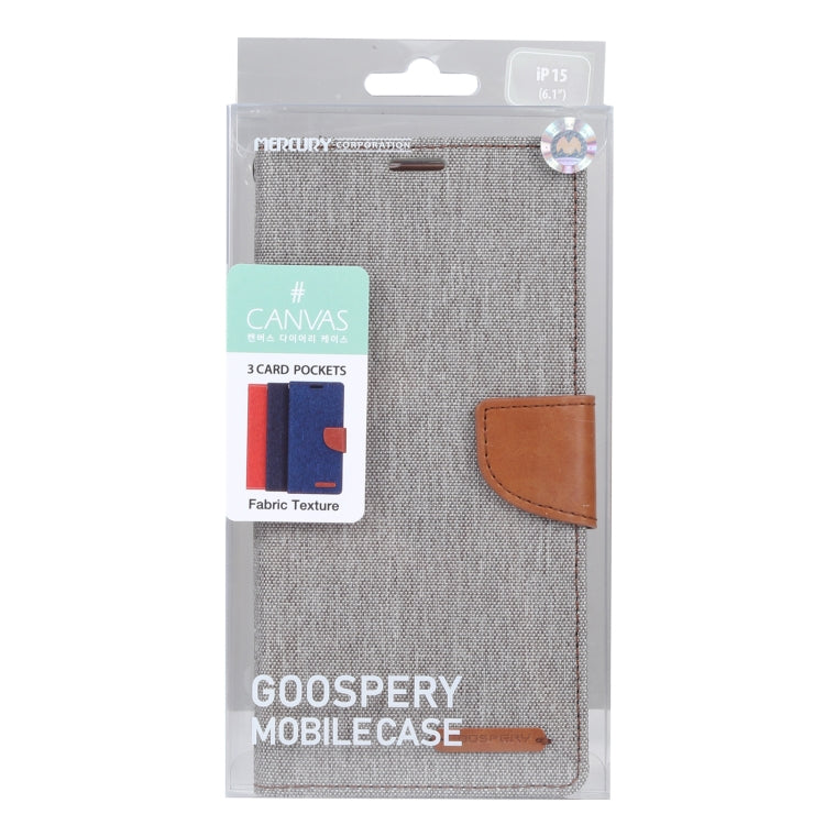For iPhone 15 GOOSPERY CANVAS DIARY Fabric Texture Flip Leather Phone Case(Grey) - iPhone 15 Cases by GOOSPERY | Online Shopping UK | buy2fix