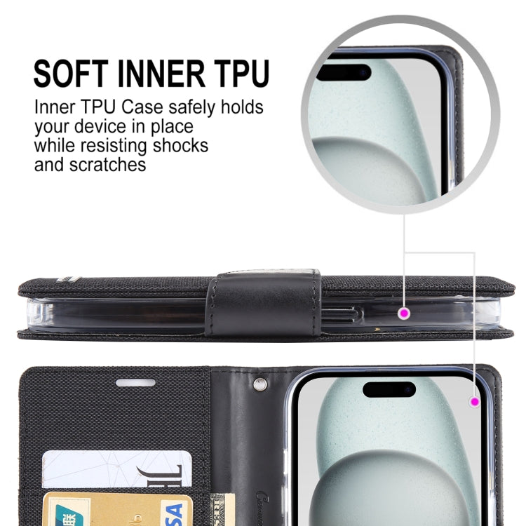 For iPhone 15 GOOSPERY CANVAS DIARY Fabric Texture Flip Leather Phone Case(Grey) - iPhone 15 Cases by GOOSPERY | Online Shopping UK | buy2fix