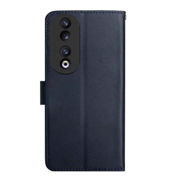 For Honor 90 HT02 Genuine Leather Fingerprint-proof Flip Phone Case(Blue) - Honor Cases by buy2fix | Online Shopping UK | buy2fix