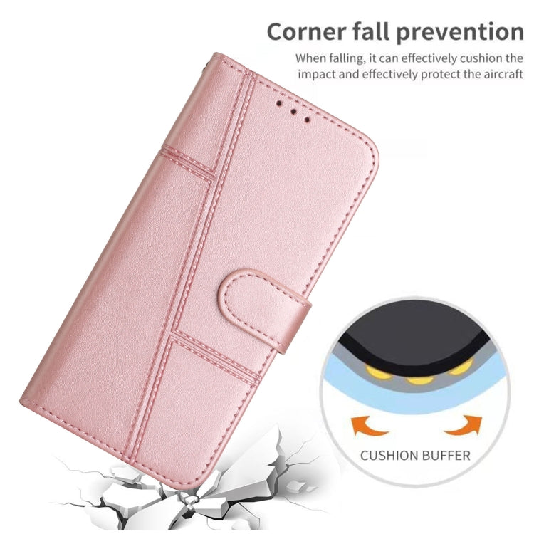 For Motorola Moto G Play 5G 2024 Stitching Calf Texture Buckle Leather Phone Case(Rose Gold) by buy2fix
