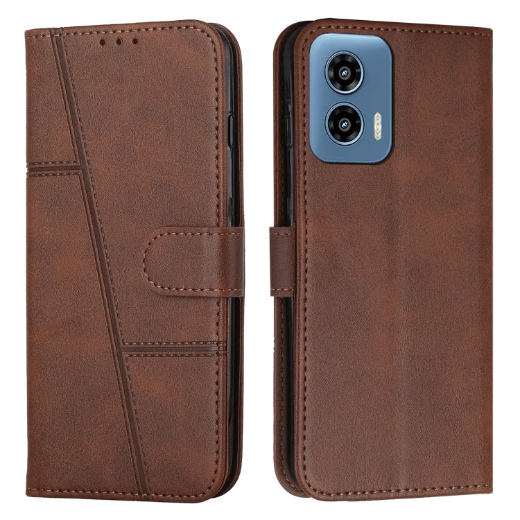 For Motorola Moto G Play 5G 2024/G 5G 2024 Stitching Calf Texture Buckle Leather Phone Case(Brown) by buy2fix