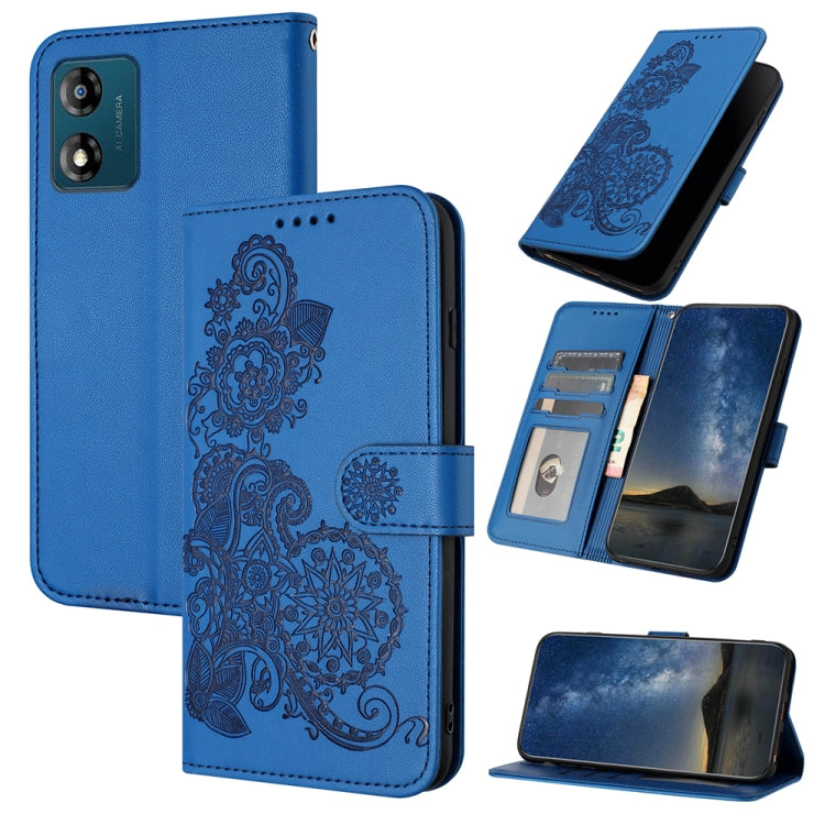 For Motorola Moto E13 Datura Flower Embossed Flip Leather Phone Case(Blue) by buy2fix
