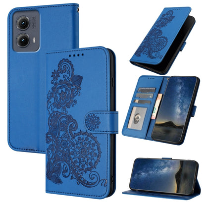 For Motorola Edge 5G 2024 Datura Flower Embossed Flip Leather Phone Case(Blue) by buy2fix