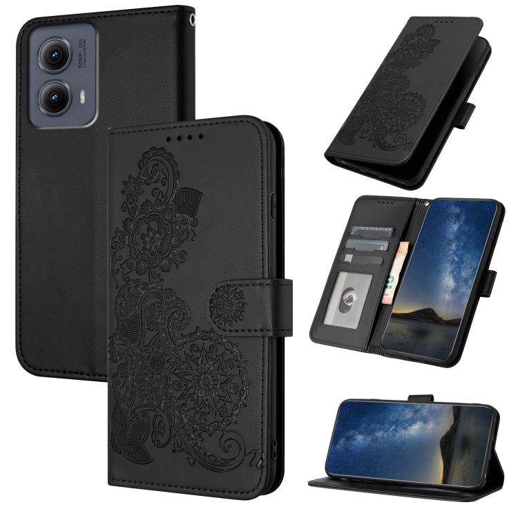 For Motorola Edge 5G 2024 Datura Flower Embossed Flip Leather Phone Case(Black) by buy2fix