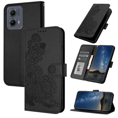 For Motorola Edge 5G 2024 Datura Flower Embossed Flip Leather Phone Case(Black) by buy2fix