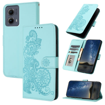 For Motorola Edge 5G 2024 Datura Flower Embossed Flip Leather Phone Case(Light Blue) by buy2fix