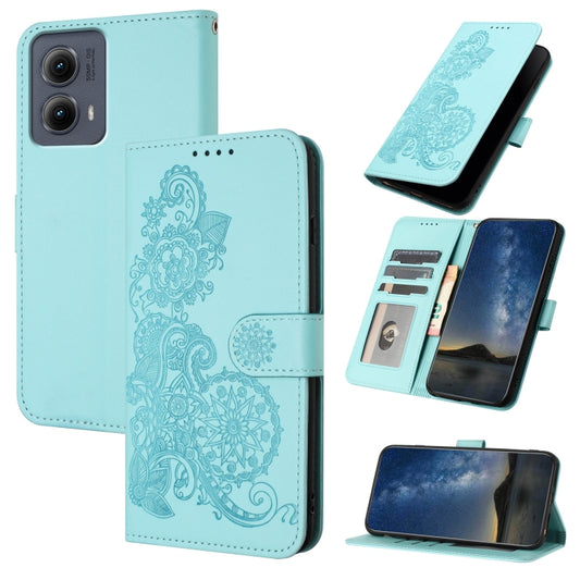 For Motorola Edge 5G 2024 Datura Flower Embossed Flip Leather Phone Case(Light Blue) by buy2fix