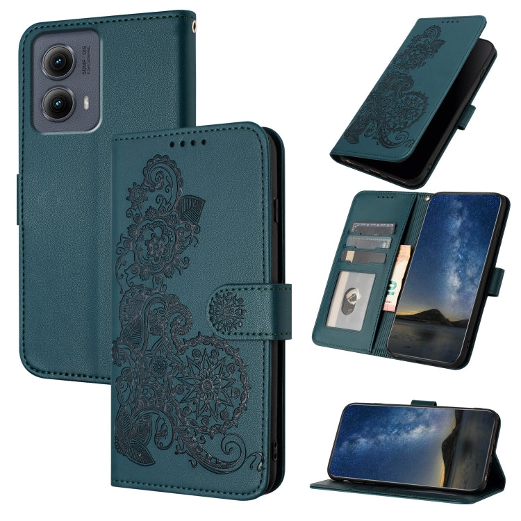 For Motorola Edge 5G 2024 Datura Flower Embossed Flip Leather Phone Case(Dark Green) by buy2fix