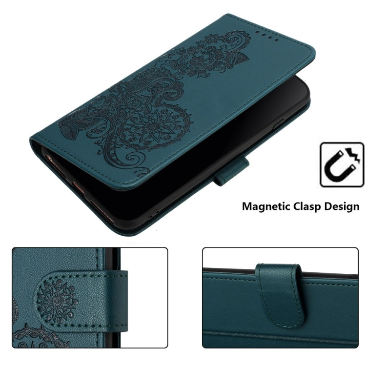 For Motorola Edge 5G 2024 Datura Flower Embossed Flip Leather Phone Case(Dark Green) by buy2fix