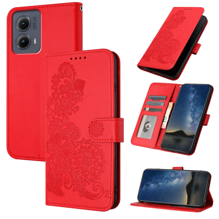 For Motorola Edge 5G 2024 Datura Flower Embossed Flip Leather Phone Case(Red) by buy2fix