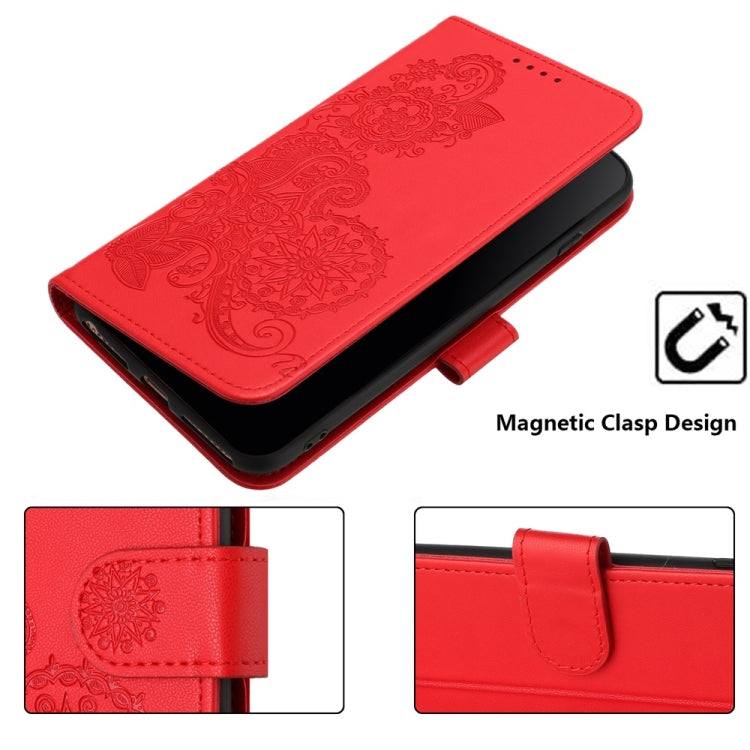 For Motorola Edge 5G 2024 Datura Flower Embossed Flip Leather Phone Case(Red) by buy2fix