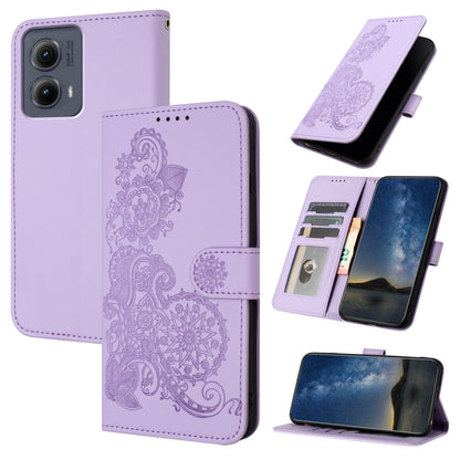 For Motorola Edge 5G 2024 Datura Flower Embossed Flip Leather Phone Case(Purple) by buy2fix