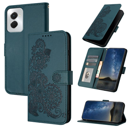 For Motorola Moto G Power 5G 2024 Datura Flower Embossed Flip Leather Phone Case(Dark Green) by buy2fix