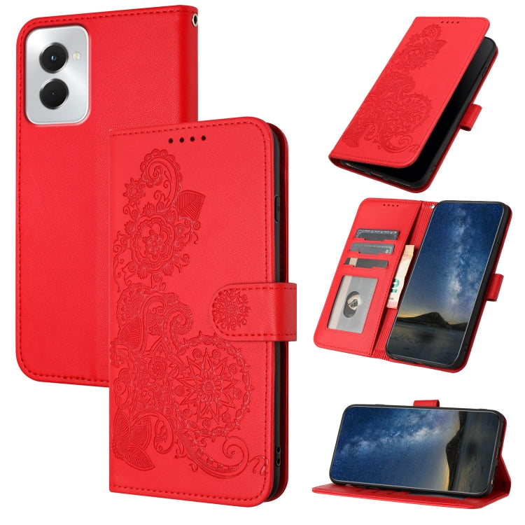 For Motorola Moto G Power 5G 2024 Datura Flower Embossed Flip Leather Phone Case(Red) by buy2fix