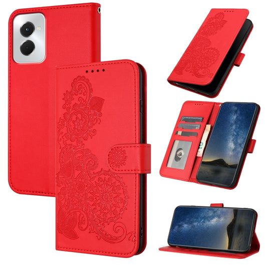 For Motorola Moto G Power 5G 2024 Datura Flower Embossed Flip Leather Phone Case(Red) by buy2fix