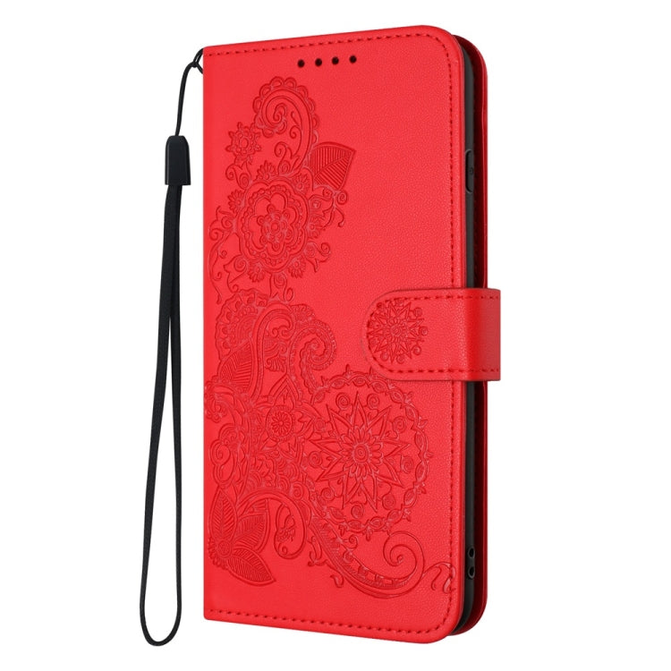 For Motorola Moto G Power 5G 2024 Datura Flower Embossed Flip Leather Phone Case(Red) by buy2fix