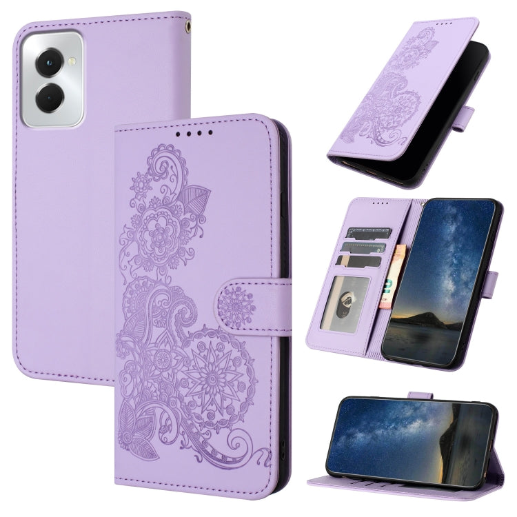 For Motorola Moto G Power 5G 2024 Datura Flower Embossed Flip Leather Phone Case(Purple) by buy2fix