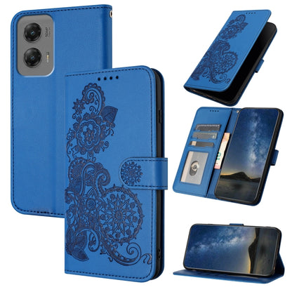 For Motorola Moto G Stylus 5G 2024 Datura Flower Embossed Flip Leather Phone Case(Blue) by buy2fix