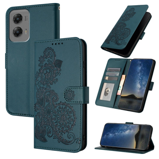 For Motorola Moto G Stylus 5G 2024 Datura Flower Embossed Flip Leather Phone Case(Dark Green) by buy2fix