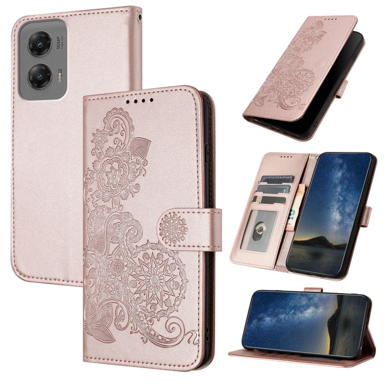 For Motorola Moto G Stylus 5G 2024 Datura Flower Embossed Flip Leather Phone Case(Rose Gold) by buy2fix