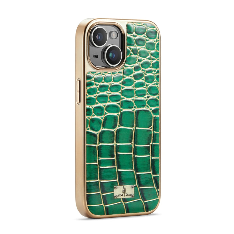For iPhone 15 Pro Max Fierre Shann Crocodile Texture Electroplating PU Phone Case(Green) by FIERRE SHANN