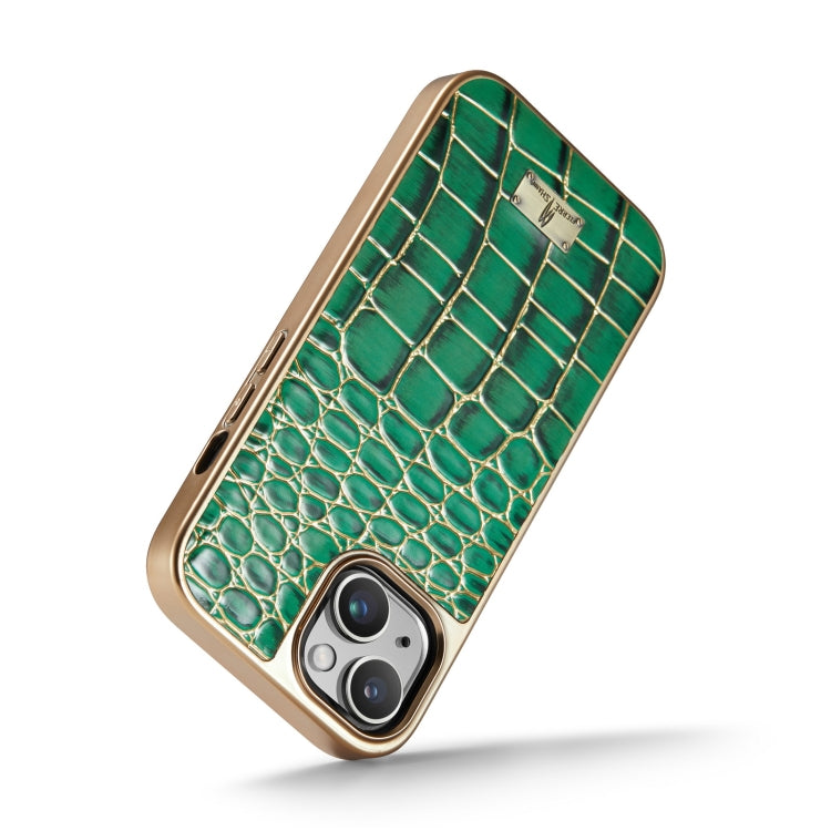 For iPhone 15 Pro Max Fierre Shann Crocodile Texture Electroplating PU Phone Case(Green) by FIERRE SHANN