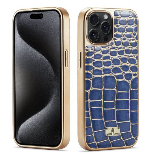 For iPhone 15 Pro Fierre Shann Crocodile Texture Electroplating PU Phone Case(Blue) - iPhone 15 Pro Cases by FIERRE SHANN | Online Shopping UK | buy2fix