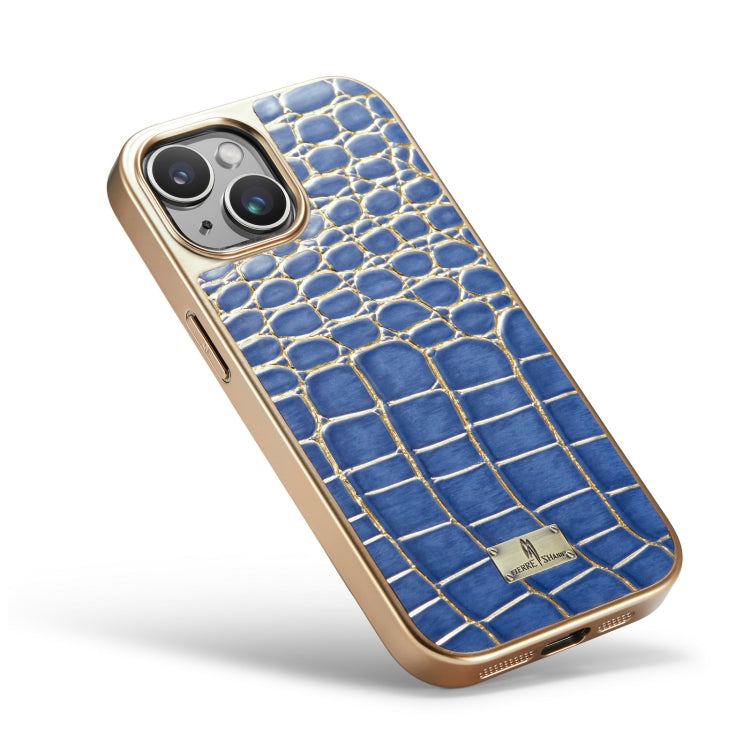 For iPhone 15 Pro Fierre Shann Crocodile Texture Electroplating PU Phone Case(Blue) - iPhone 15 Pro Cases by FIERRE SHANN | Online Shopping UK | buy2fix