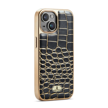 For iPhone 15 Plus Fierre Shann Crocodile Texture Electroplating PU Phone Case(Black) - iPhone 15 Plus Cases by FIERRE SHANN | Online Shopping UK | buy2fix