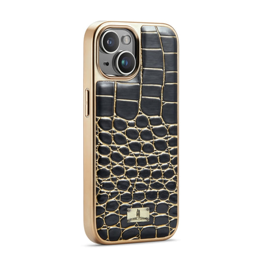 For iPhone 15 Plus Fierre Shann Crocodile Texture Electroplating PU Phone Case(Black) - iPhone 15 Plus Cases by FIERRE SHANN | Online Shopping UK | buy2fix