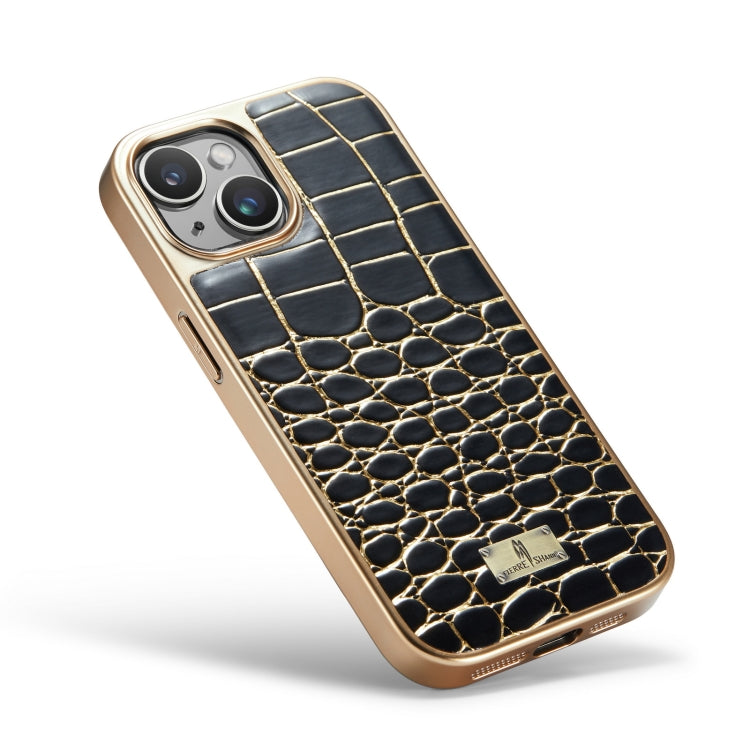 For iPhone 15 Plus Fierre Shann Crocodile Texture Electroplating PU Phone Case(Black) - iPhone 15 Plus Cases by FIERRE SHANN | Online Shopping UK | buy2fix