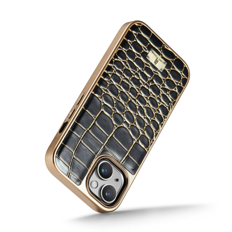 For iPhone 15 Plus Fierre Shann Crocodile Texture Electroplating PU Phone Case(Black) - iPhone 15 Plus Cases by FIERRE SHANN | Online Shopping UK | buy2fix