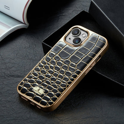 For iPhone 15 Plus Fierre Shann Crocodile Texture Electroplating PU Phone Case(Black) - iPhone 15 Plus Cases by FIERRE SHANN | Online Shopping UK | buy2fix