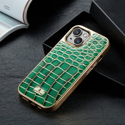 For iPhone 15 Fierre Shann Crocodile Texture Electroplating PU Phone Case(Green) - iPhone 15 Cases by FIERRE SHANN | Online Shopping UK | buy2fix