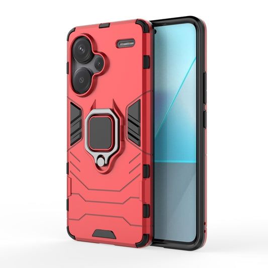 For Xiaomi Redmi Note 13 Pro+ Shockproof PC + TPU Holder Phone Case(Red) - Xiaomi Cases by buy2fix | Online Shopping UK | buy2fix