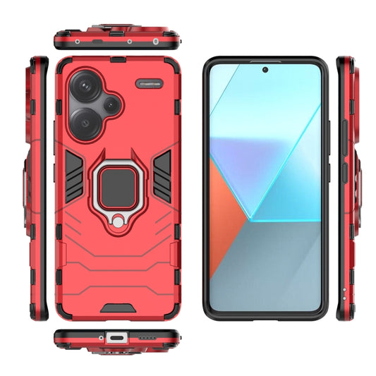 For Xiaomi Redmi Note 13 Pro+ Shockproof PC + TPU Holder Phone Case(Red) - Xiaomi Cases by buy2fix | Online Shopping UK | buy2fix