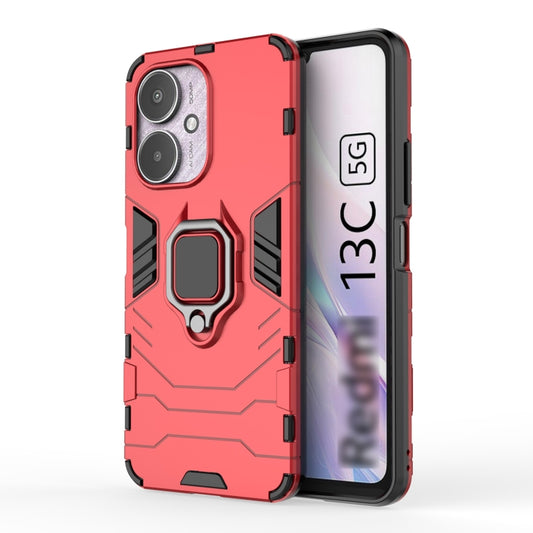 For Xiaomi Redmi 13C 4G / 5G  Shockproof PC + TPU Holder Phone Case(Red) - Xiaomi Cases by buy2fix | Online Shopping UK | buy2fix