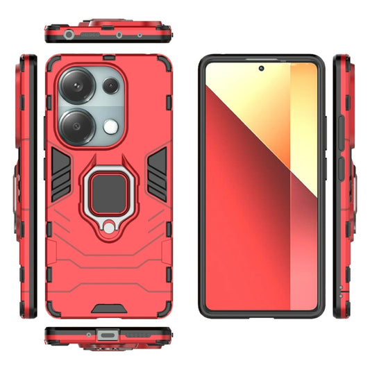 For Xiaomi Redmi Note 13 Pro 4G Global Shockproof PC + TPU Holder Phone Case(Red) - Xiaomi Cases by buy2fix | Online Shopping UK | buy2fix