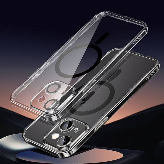 For iPhone 15 Plus SULADA Jingpin Series MagSafe All-inclusive Lens Electroplated TPU Phone Case(Transparent Black)