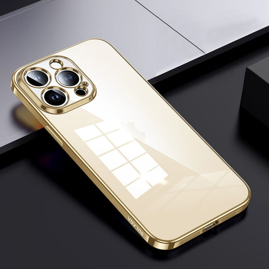 For iPhone 15 Pro Max SULADA Shine Through Series Plating TPU Transparent Phone Case(Gold)