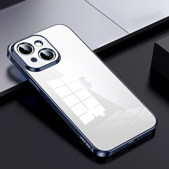 For iPhone 15 SULADA Shine Through Series Plating TPU Transparent Phone Case(Titanium Blue)