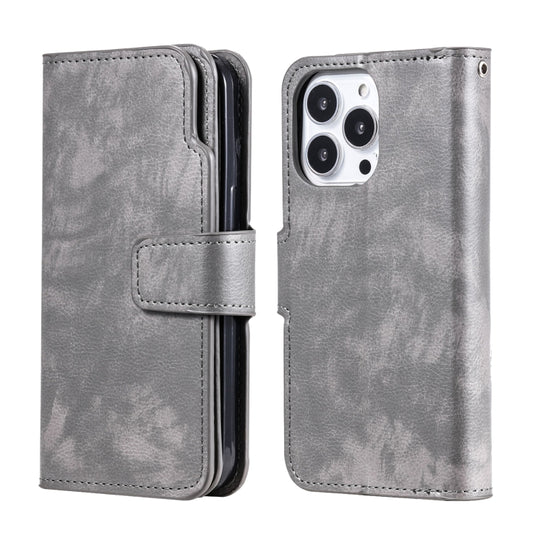 For iPhone 16 Pro Tri-Fold 9-Card Wallets Leather Phone Case(Grey) by buy2fix