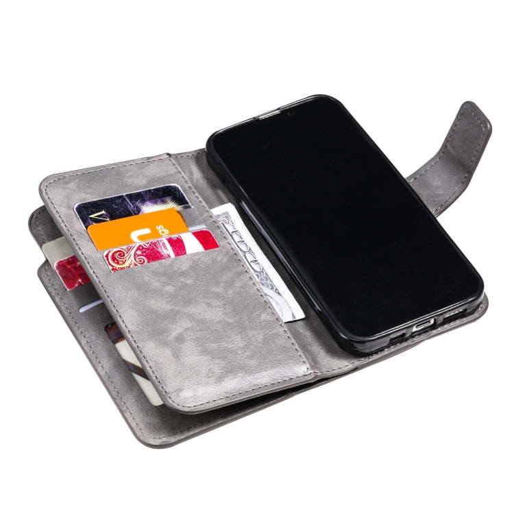 For iPhone 16 Pro Tri-Fold 9-Card Wallets Leather Phone Case(Grey) - iPhone 16 Pro Cases by buy2fix | Online Shopping UK | buy2fix