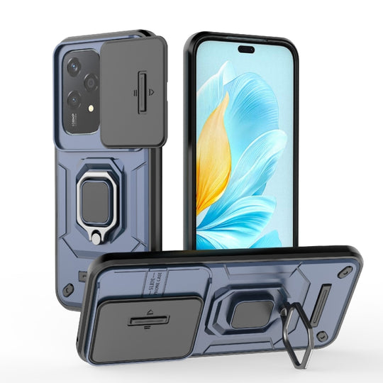 For Honor 200 Lite Global Sliding Camshield TPU + PC Shockproof Phone Case with Holder(Blue)