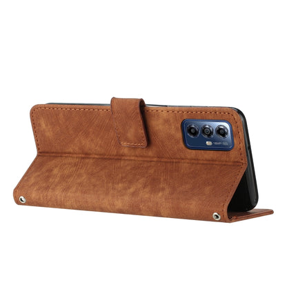 For Motorola Moto G Play 2024 Skin Feel Stripe Pattern Leather Phone Case with Lanyard(Brown) by buy2fix